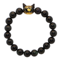 Natural Obsidian Crystal Stretch Bracelet | Luminous Black Cat Charm (10mm, ONE SIZE)
