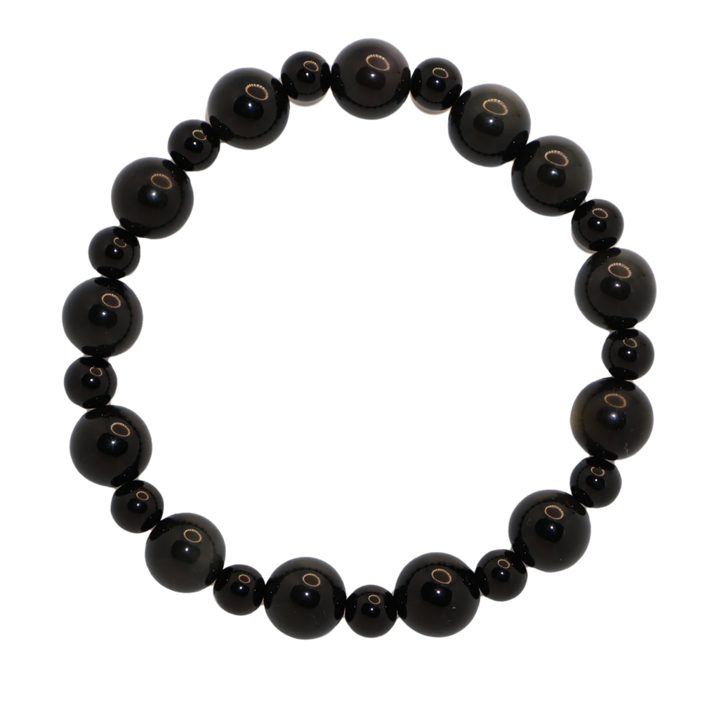 Natural Obsidian Bubble-Like Stretch Bracelet (Mixed 6mm/10mm, ONE SIZE)