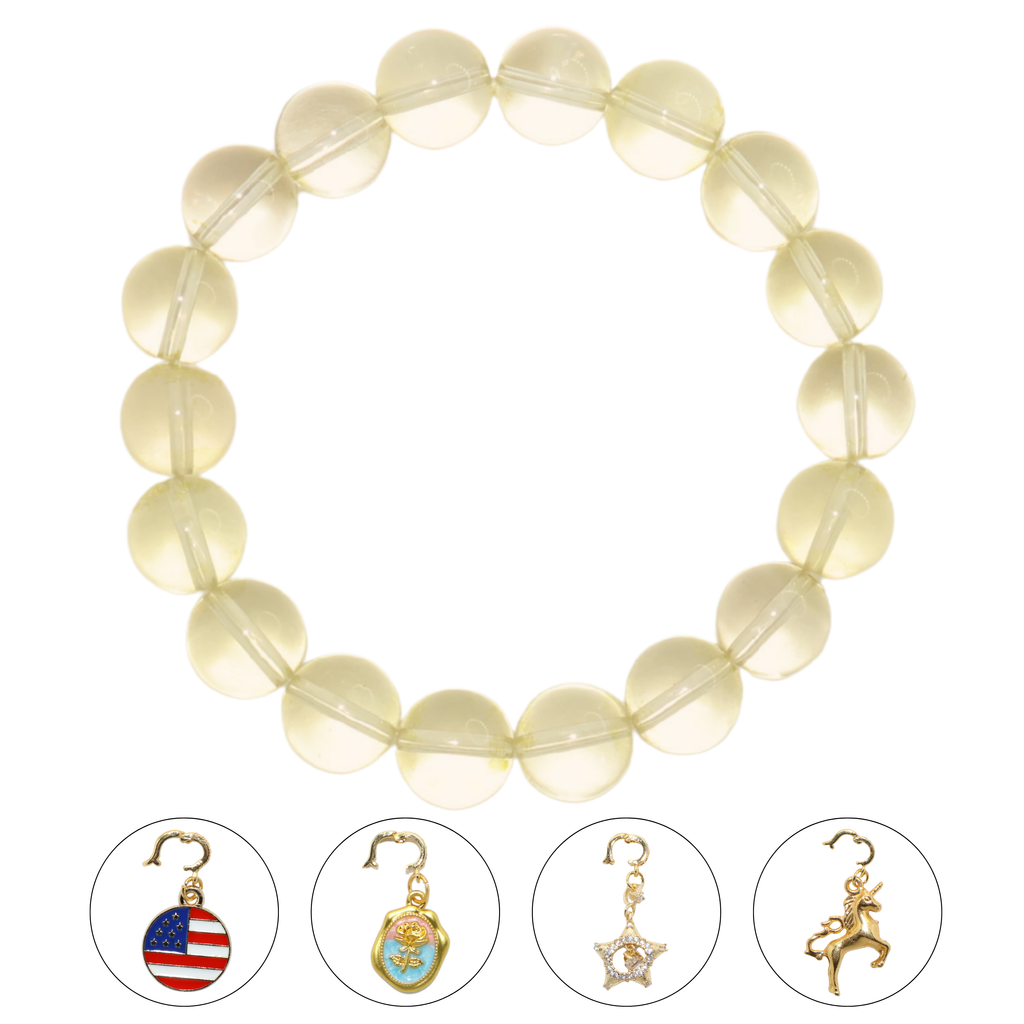 Natural Citrine Crystal Stretch Bracelet | Interchangeable Rotatable Charms (10mm, ONE SIZE)