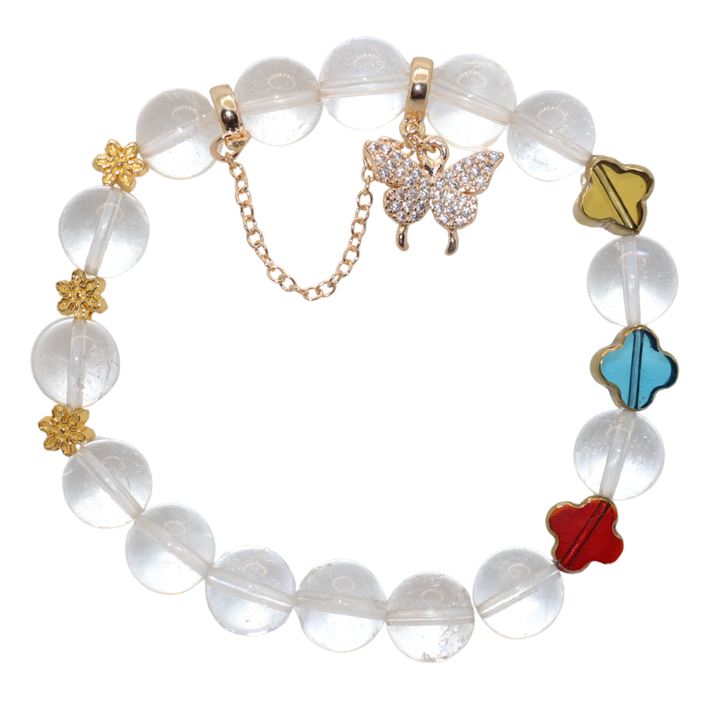 Natural Clear Quartz Garden Charm Stretch Bracelet (10mm, ONE SIZE)