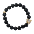 Natural Obsidian Crystal Stretch Bracelet | Double Sweet Heart Charms (10mm, ONE SIZE)