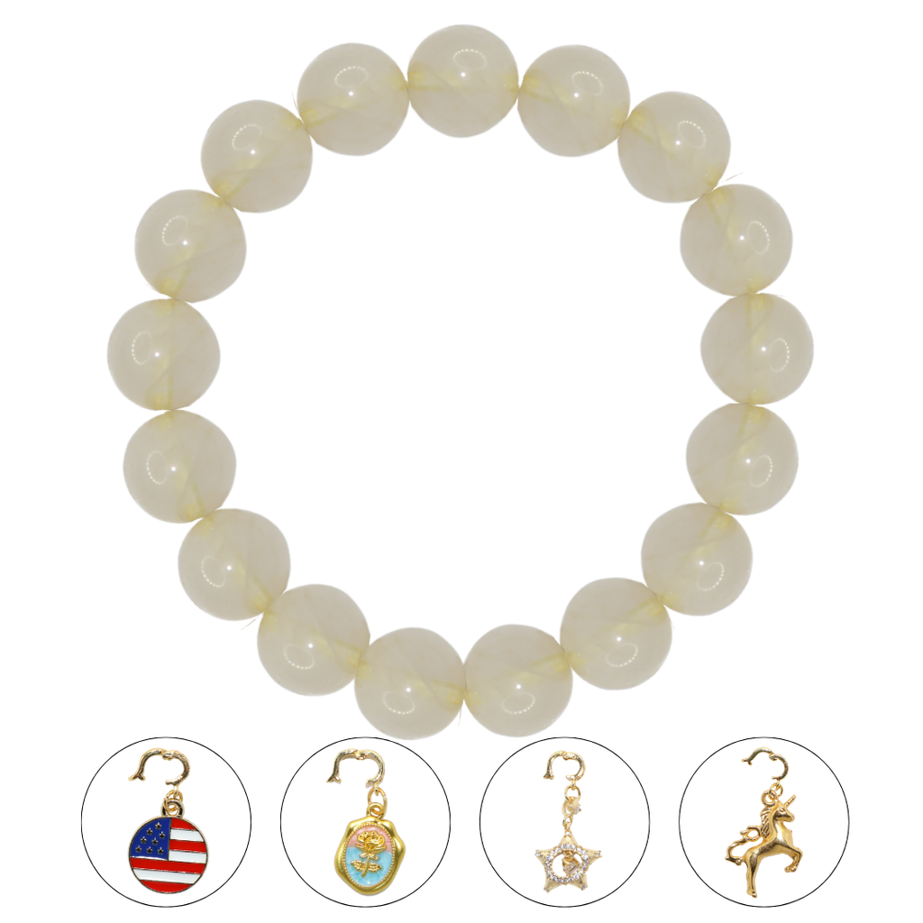 Natural Rutilated Quartz Crystal Stretch Bracelet | Interchangeable Rotatable Charms (10mm, ONE SIZE)