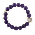 Natural Amethyst Crystal Stretch Bracelet | Double Sweet Heart Charms (10mm, ONE SIZE)