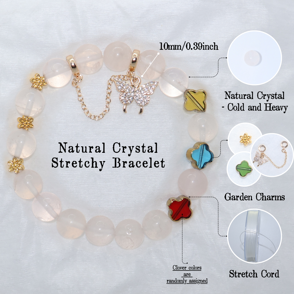 Natural Rose Quartz Garden Charm Stretch Bracelet (10mm, ONE SIZE)