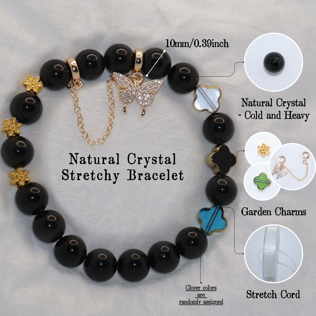 Natural Obsidian Garden Charm Stretch Bracelet (10mm, ONE SIZE)