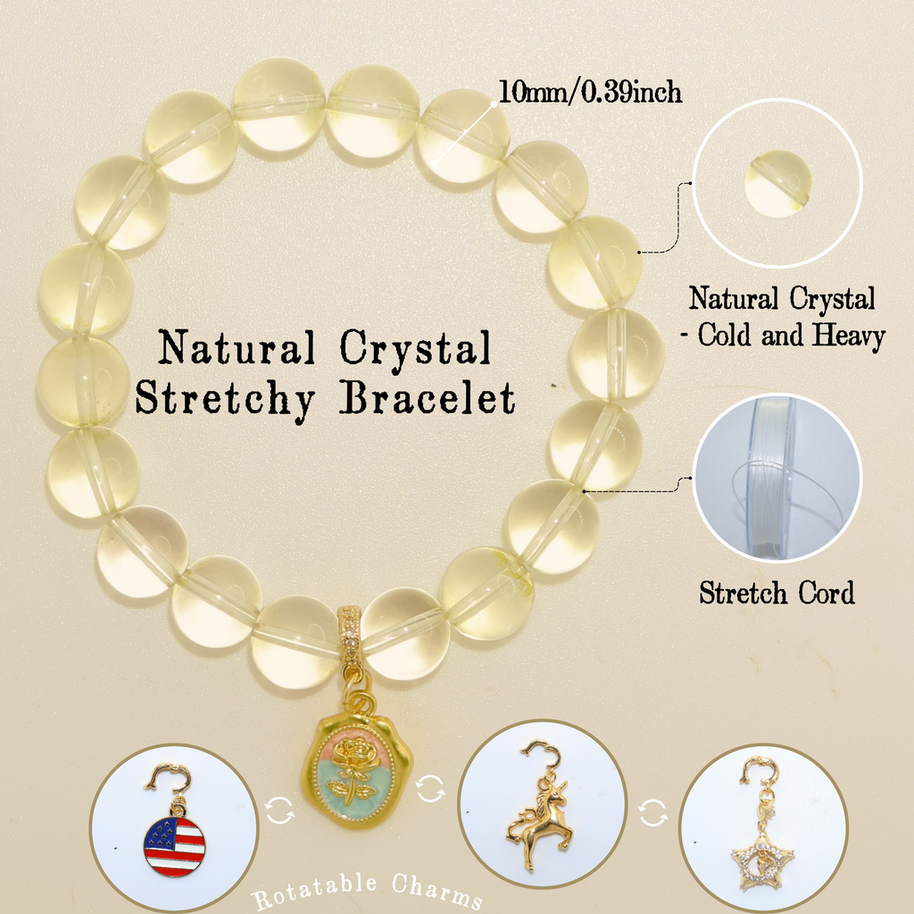 Natural Citrine Crystal Stretch Bracelet | Interchangeable Rotatable Charms (10mm, ONE SIZE)