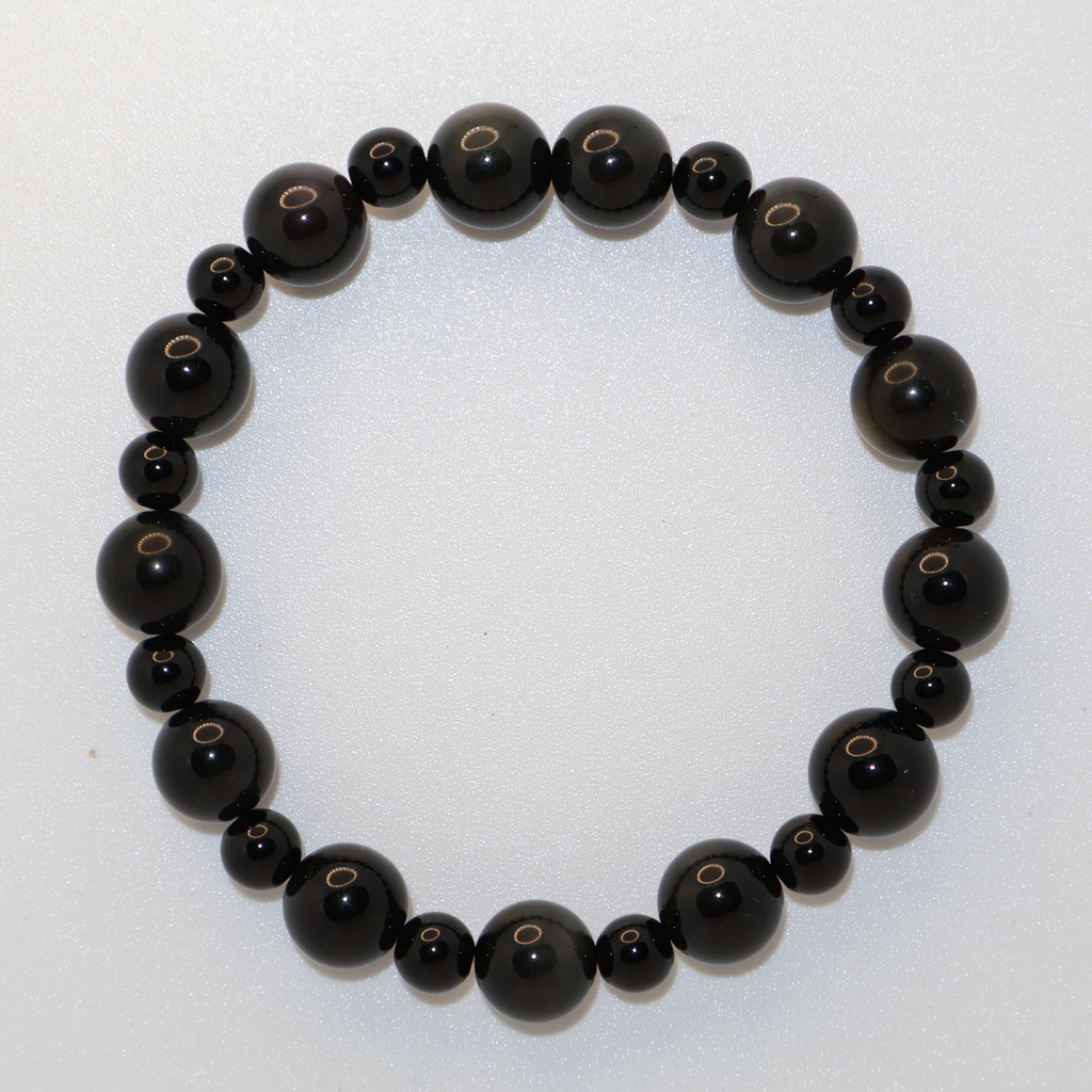 Natural Obsidian Bubble-Like Stretch Bracelet (Mixed 6mm/10mm, ONE SIZE)