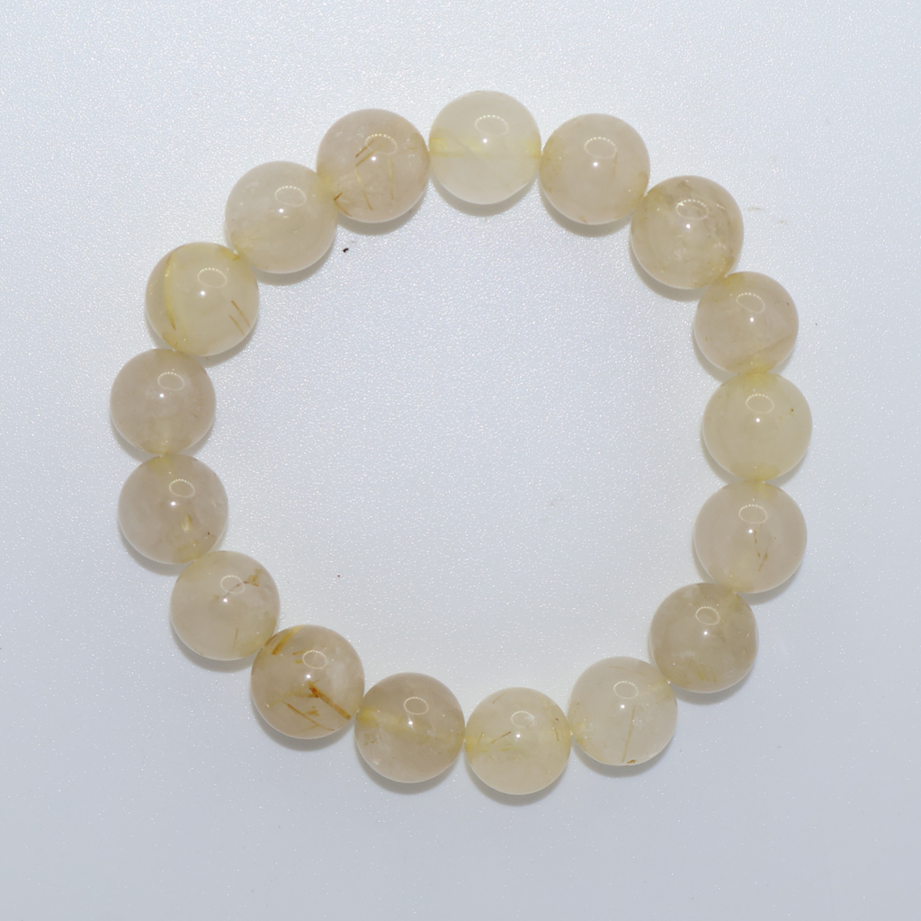 Natural Rutilated Quartz Crystal Stretch Bracelet | Interchangeable Rotatable Charms (10mm, ONE SIZE)