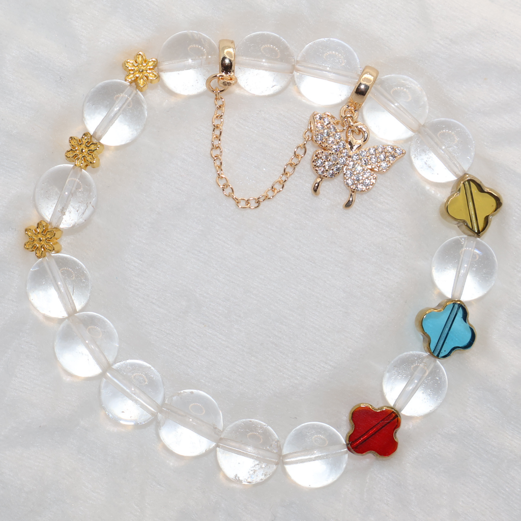 Natural Clear Quartz Garden Charm Stretch Bracelet (10mm, ONE SIZE)