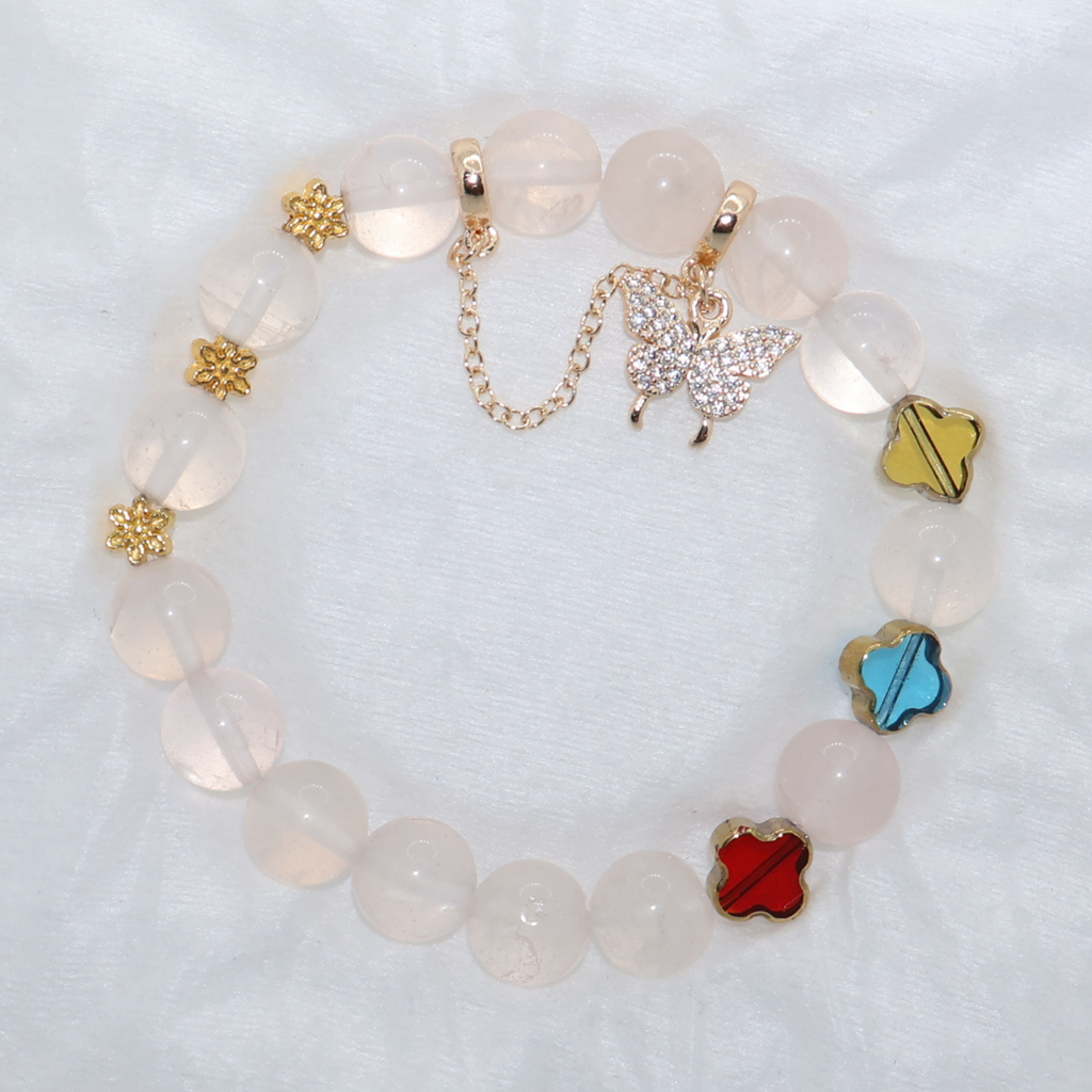 Natural Rose Quartz Garden Charm Stretch Bracelet (10mm, ONE SIZE)
