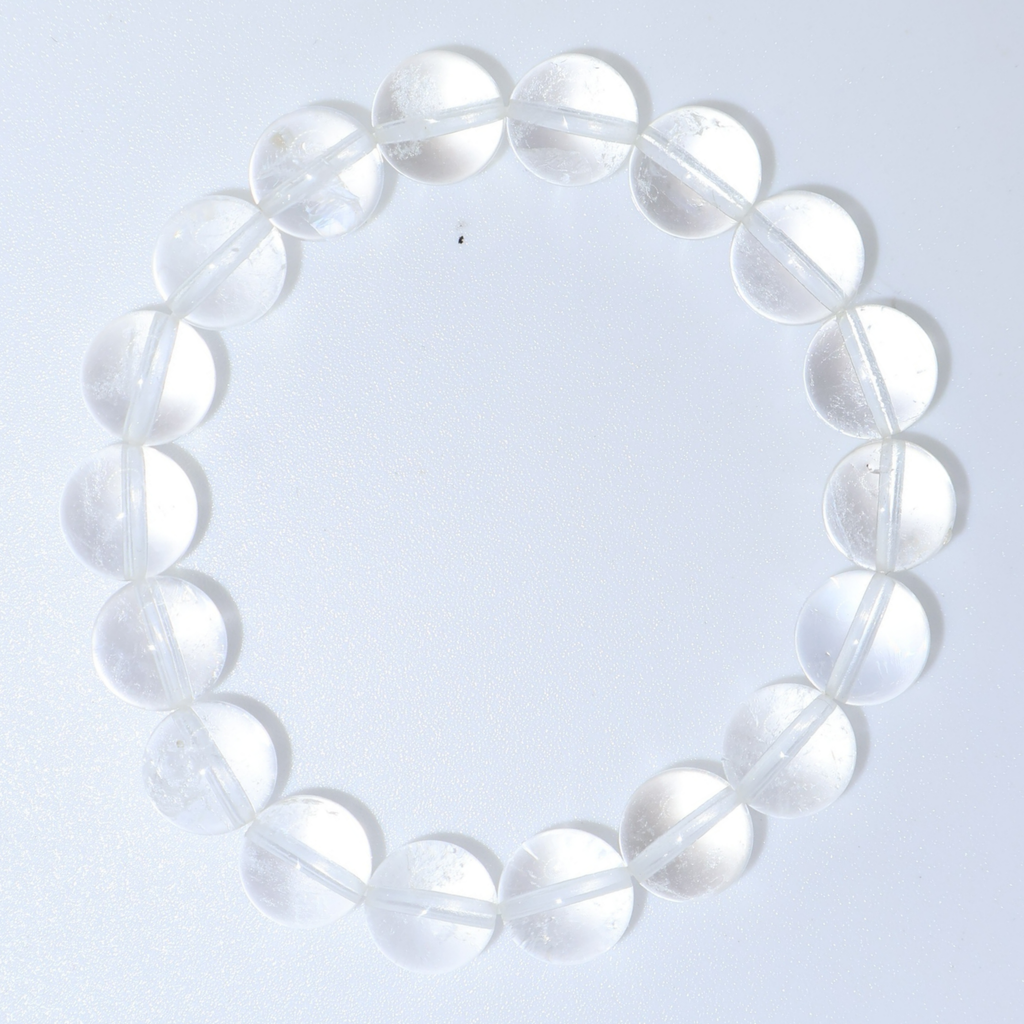 Natural Clear Quartz Crystal Stretch Bracelet | Interchangeable Rotatable Charms (10mm, ONE SIZE)