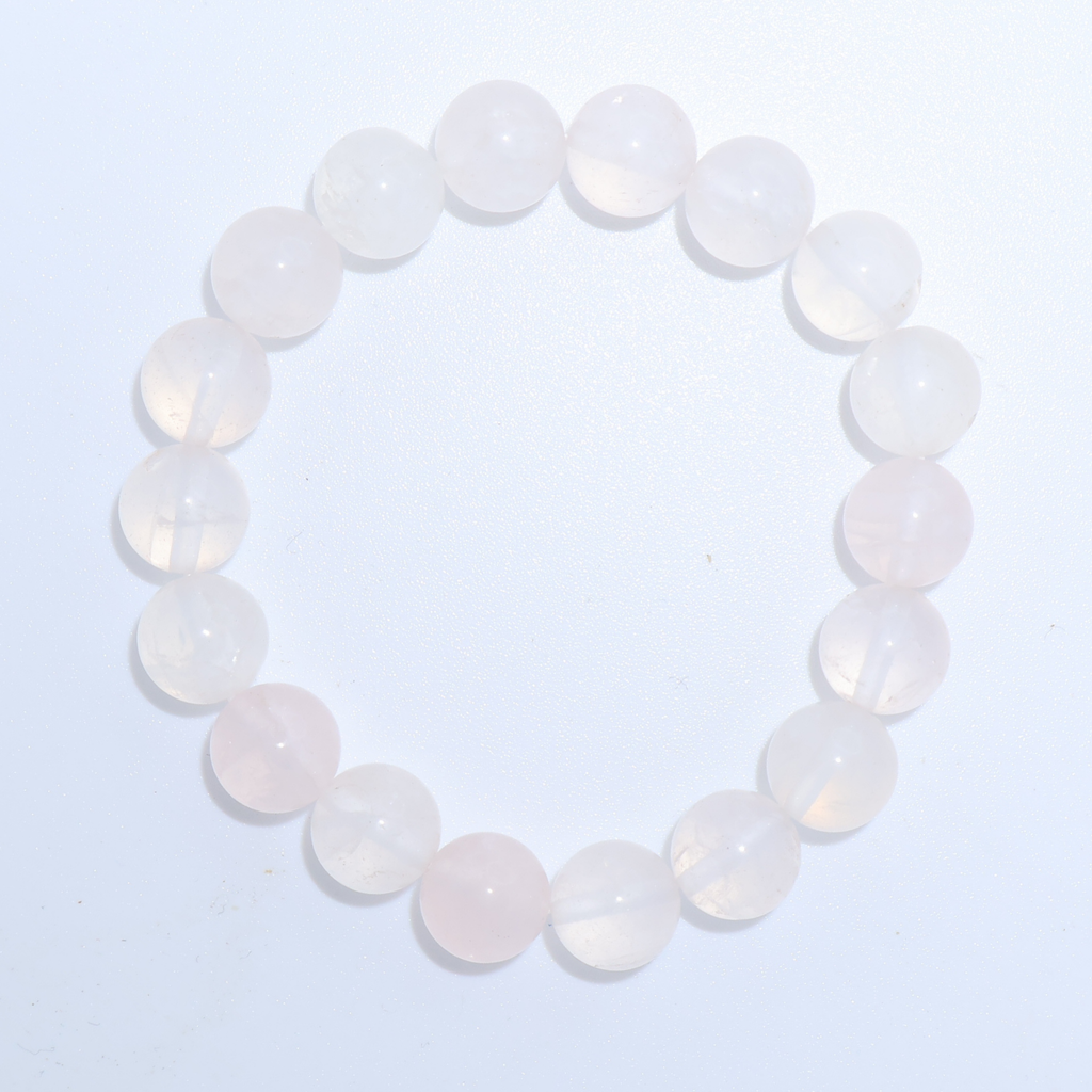 Natural Rose Quartz Crystal Stretch Bracelet | Interchangeable Rotatable Charms (10mm, ONE SIZE)