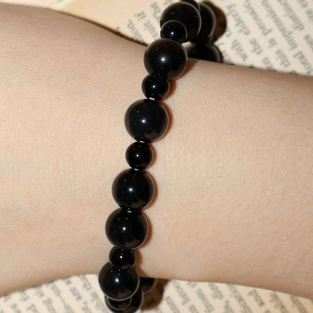 Natural Obsidian Bubble-Like Stretch Bracelet (Mixed 6mm/10mm, ONE SIZE)