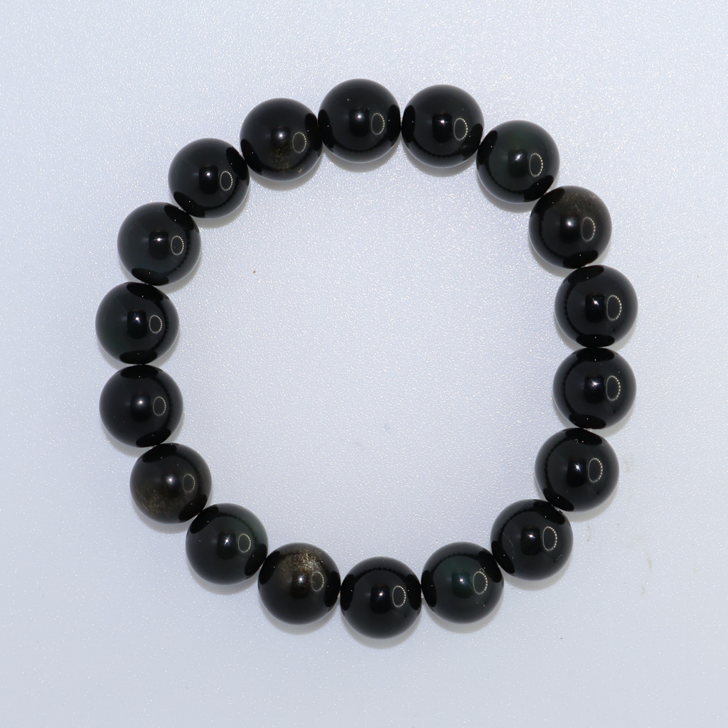 Natural Obsidian Crystal Stretch Bracelet | Interchangeable Rotatable Charms (10mm, ONE SIZE)
