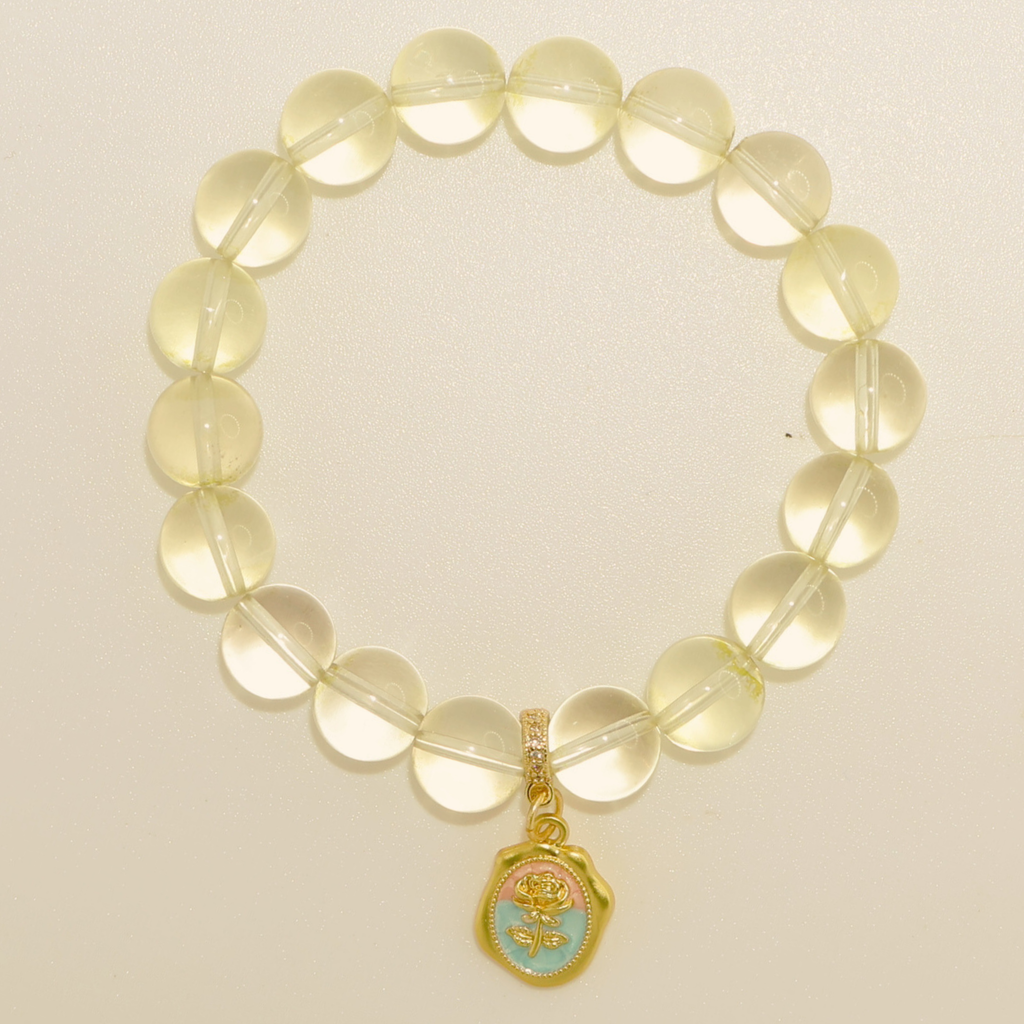 Natural Citrine Crystal Stretch Bracelet | Interchangeable Rotatable Charms (10mm, ONE SIZE)