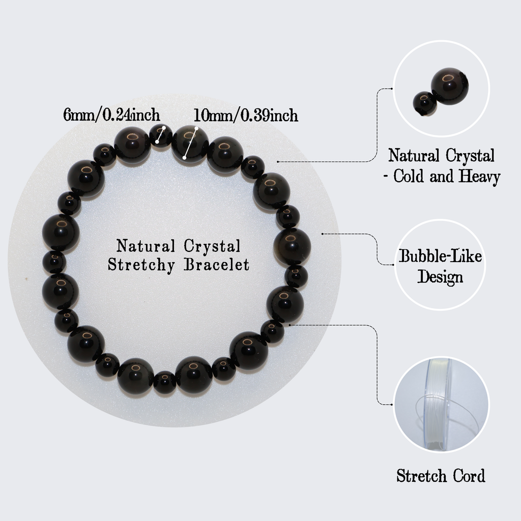 Natural Obsidian Bubble-Like Stretch Bracelet (Mixed 6mm/10mm, ONE SIZE)
