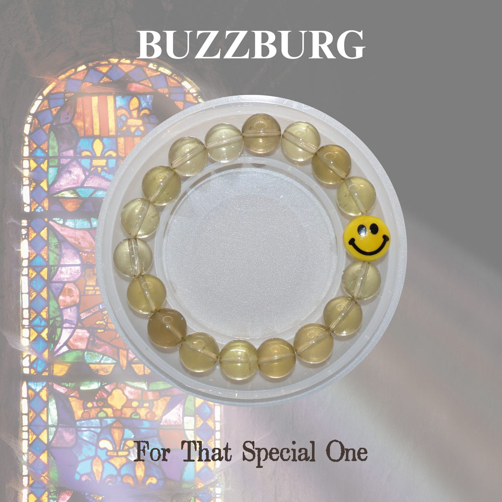 Natural Citrine Crystal Stretch Bracelet | Smiley Face Charm (10mm, ONE SIZE)