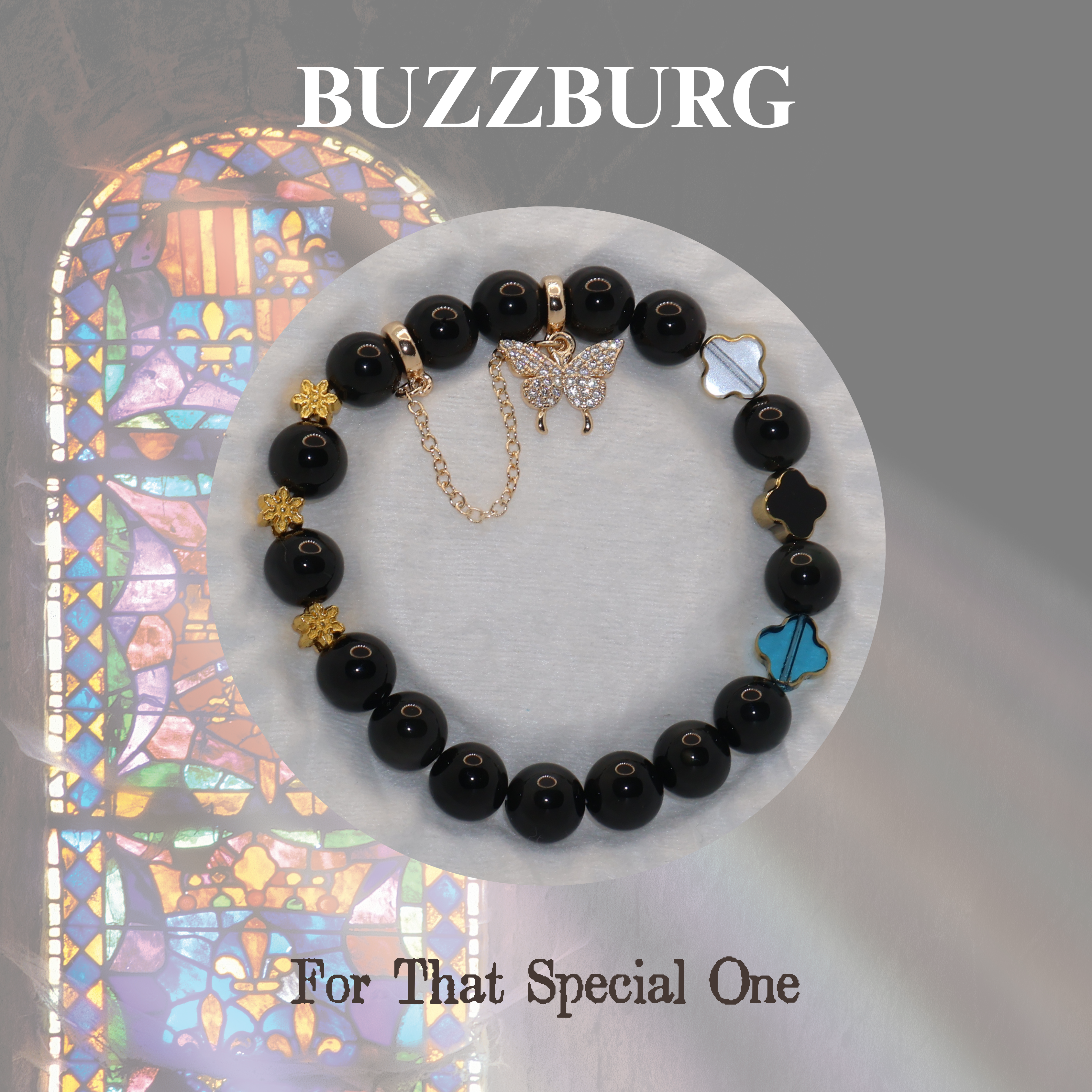 Natural Obsidian Garden Charm Stretch Bracelet (10mm, ONE SIZE)