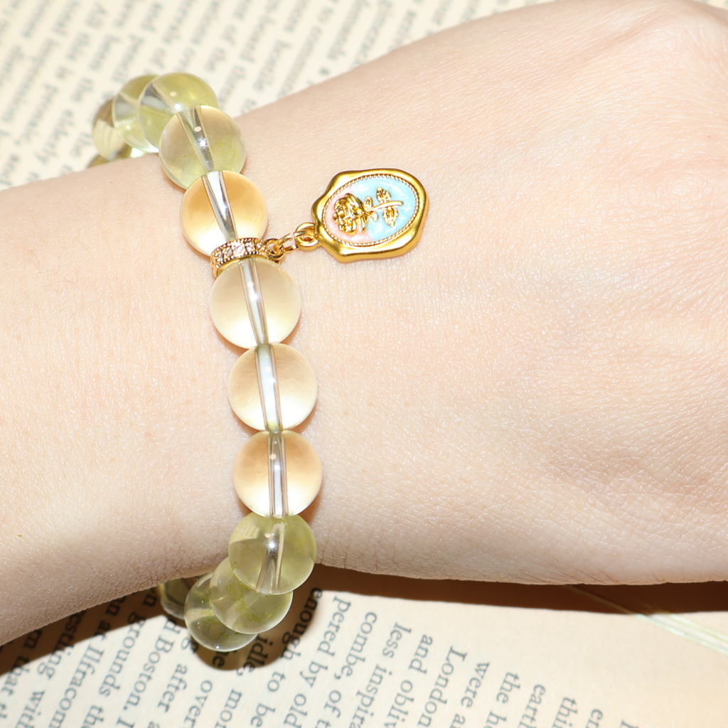 Natural Citrine Crystal Stretch Bracelet | Interchangeable Rotatable Charms (10mm, ONE SIZE)