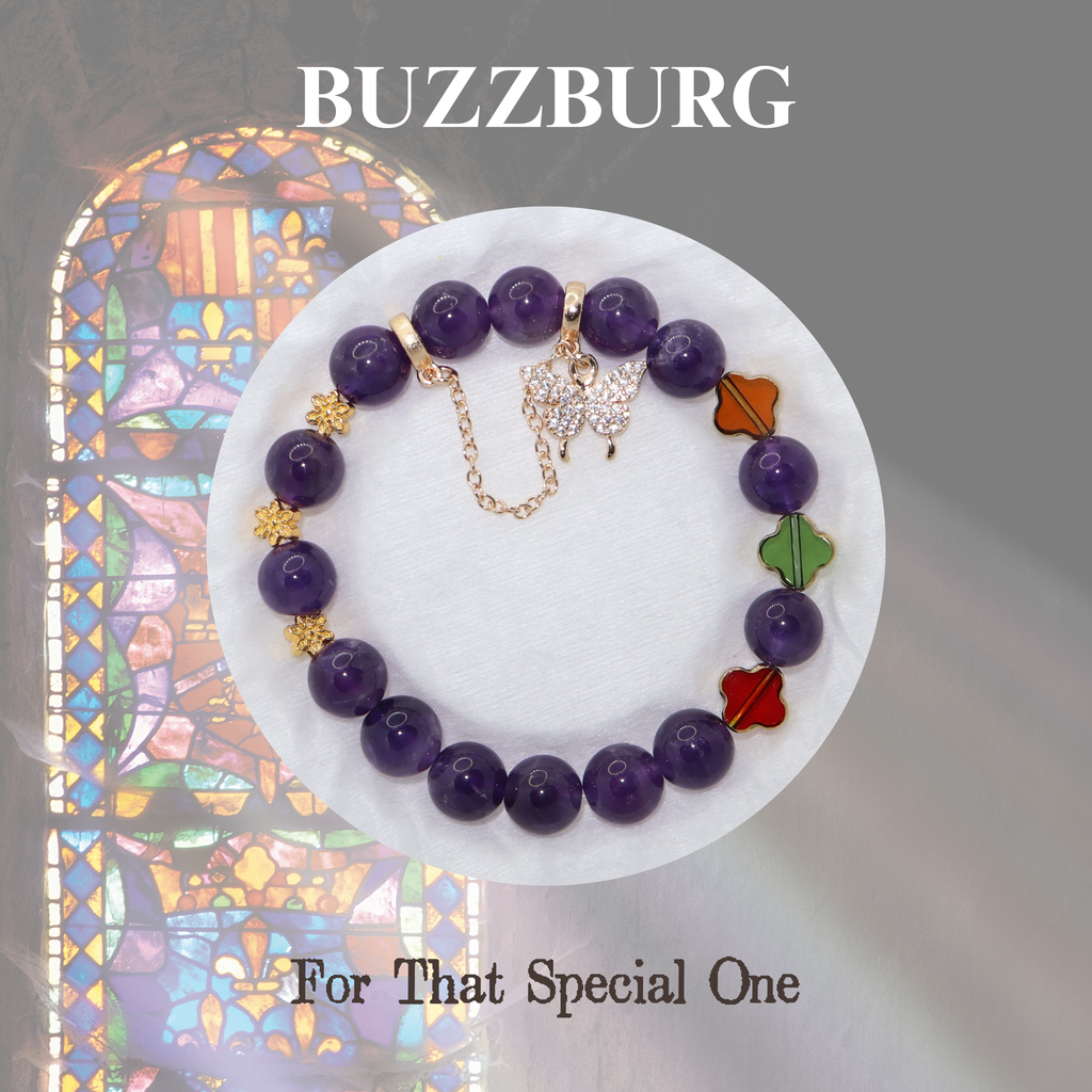 Natural Amethyst Garden Charm Stretch Bracelet (10mm, ONE SIZE)